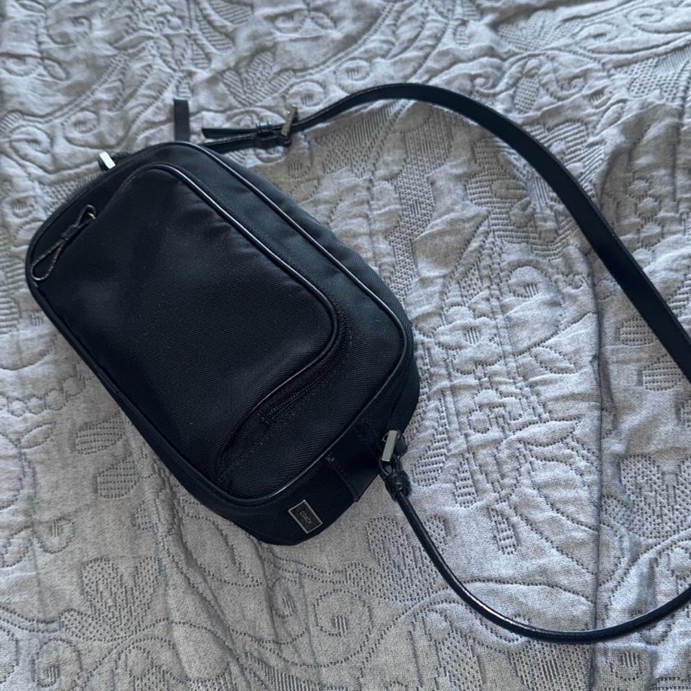 Coach Black Twill Leather Shoulder Bag Y2K Satin Nylon Vtg